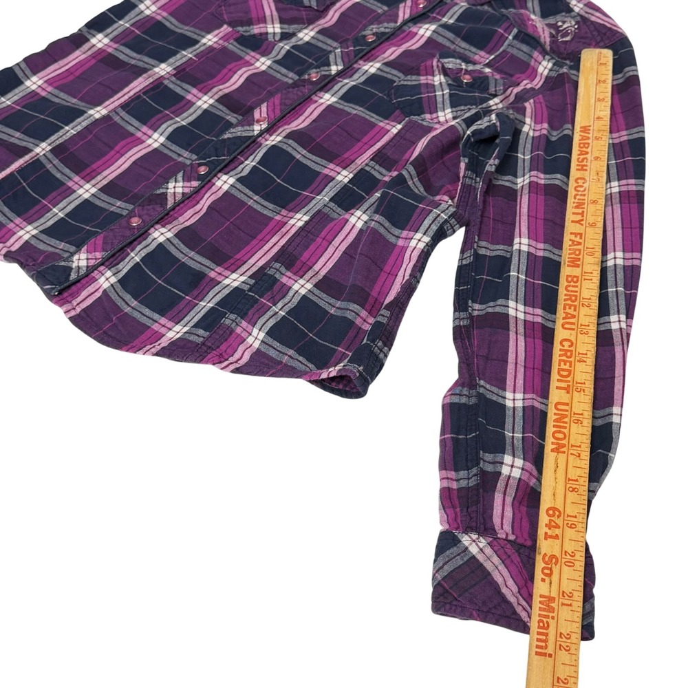 Bit & Bridle Womens Purple Plaid Western Snap Shirt Horse Embroidery Medium - Picture 5 of 8